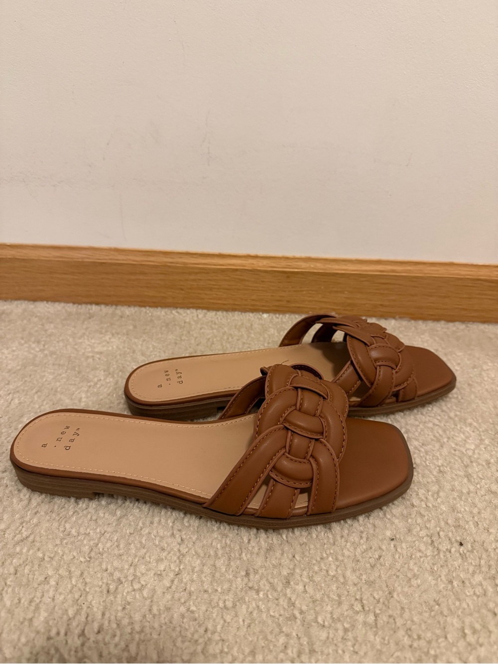 a new day Brown Braided Slide Sandals